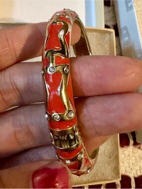 Sequin signed orange Red Enamel silver square diamonds Hinged Bangle Bracelet
